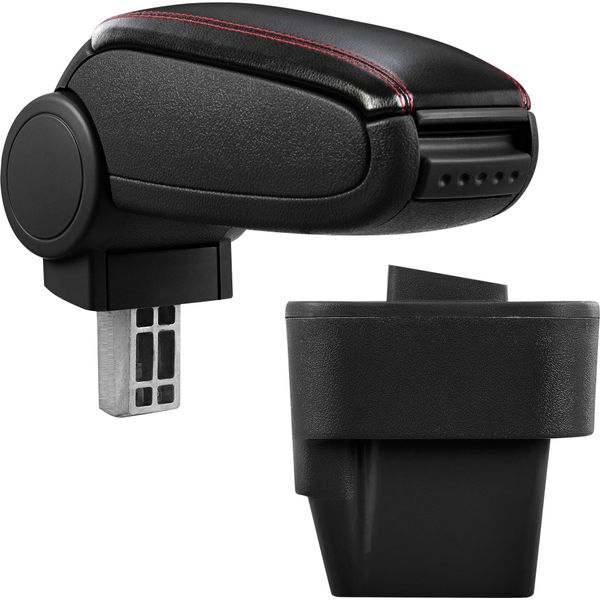 [Bracciolo Centrale, Perfetto Per Opel Astra H, Anni 2004 - 2010 - Bracciolo Con Vano Portaoggetti - Rivestito - Pelle Artificiale Nera Con Cuciture Rosse-image