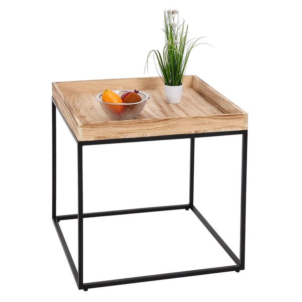 Beistelltisch MCW-K71, Kaffeetisch Couchtisch Tisch, Paulownia-Holz Metall 60X60X60Cm ~ Naturfarben-image