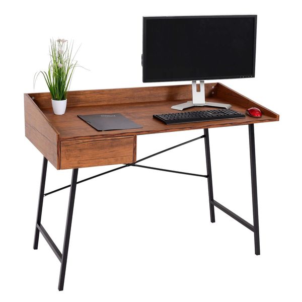 Schreibtisch MCW-J97, BüRotisch Computertisch, Schublade 3D-Struktur 98X114X60Cm Mvg-Zertifiziert ~ Braun-image