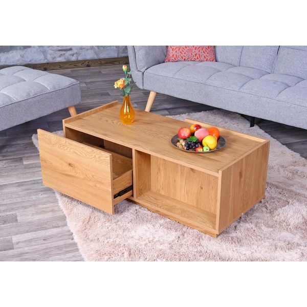 Couchtisch MCW-J78, Wohnzimmertisch Beistelltisch Sofatisch, Schublade, Mdf 110X50X40Cm ~ Eiche-Optik-image
