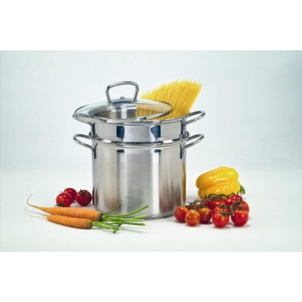 Spaghettitopf 3 Tlg. Edelstahl Mit Glasdeckel-image