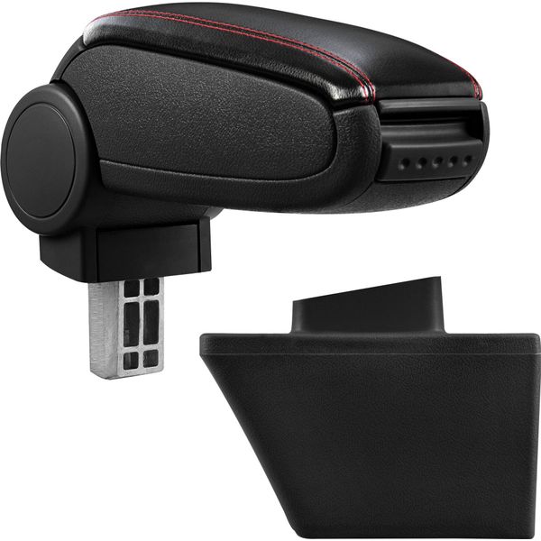 [Bracciolo Centrale, Perfetto Per Opel Meriva A Negli Anni 2003 - 2010 - Bracciolo Con Vano Portaoggetti - Rivestito - Pelle Artificiale Nera Con Cuciture Rosse-image