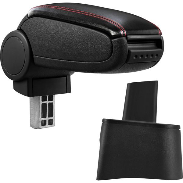 [Bracciolo Centrale, Perfetto Per Seat Ibiza Tipo 6L Negli Anni 2002 - 2008 (3 O 5 Porte) - Bracciolo Con Vano Portaoggetti - Rivestimento - Similcuoio Nera Con Cuciture Rosse-image