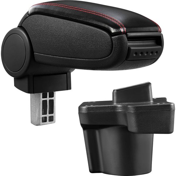 [Bracciolo Centrale, Perfetto Per Mazda 2 (Modello Dj, Dal 2014) - Bracciolo Con Vano Portaoggetti - Imbottito - Pelle Artificiale - Nero Con Cuciture Rosse-image