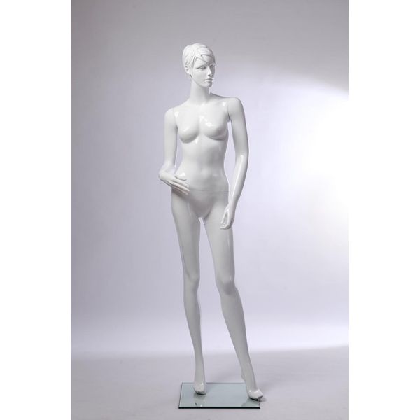 CS12-B Bellissimo Manichino Femminile Astratto Laccato Lucido Bianco. Con Viso E Capelli-image