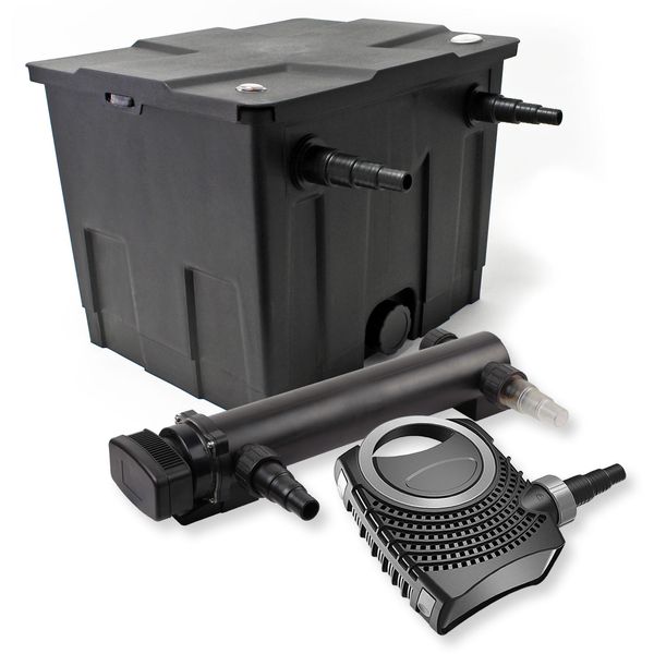 Set Completo Sunsun: Filtro Per Laghetti CBF-350 Fino A 12000 Litri Come Filtro A Flusso Continuo, Pompa Per Laghetti NEO10000 Supereco 10000L/H 80W, Chiarificatore Per Laghetti CUV-336 Con Chiarificatore Uvc 36W-image