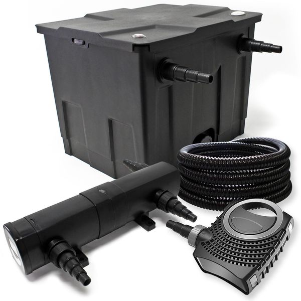Set Completo Wiltec: Filtro Per Laghetti CBF-350 Fino A 12000 L Come Filtro A Flusso Continuo, Pompa Per Laghetti NEO10000 Supereco 10000L/H 80W, Chiarificatore Per Laghetti CUV-218 Con Chiarificatore Uvc 18W, Tubo Per Laghetti 25M 25 Mm-image