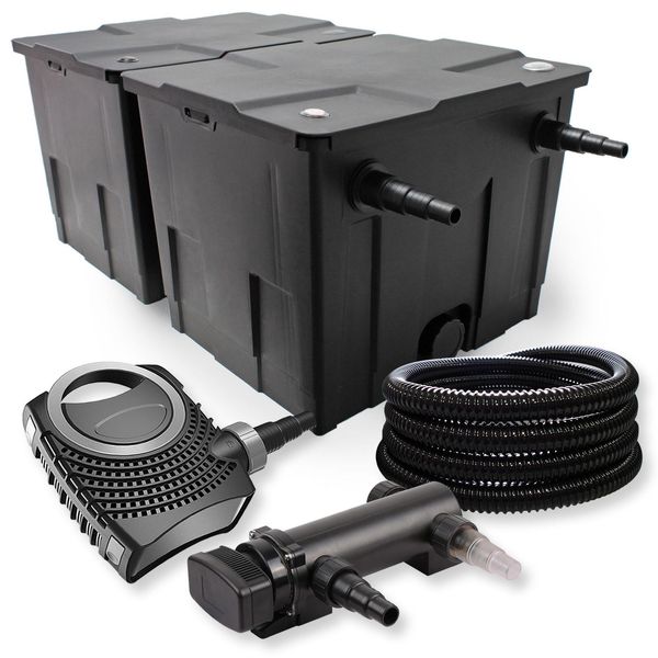 Set Completo Sunsun: Filtro Per Laghetti CBF-350B Fino A 60000 L Come Filtro A Flusso Continuo, Pompa Per Laghetti NEO7000 Supereco 7000L/H 50W, Chiarificatore Per Laghetti CUV-318 Con Chiarificatore Uvc 18W, Tubo Per Laghetti 25M 25 Mm-image