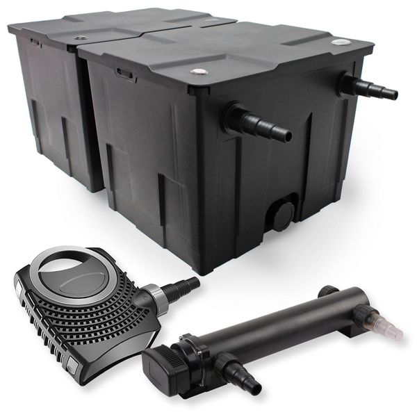 Set Completo Sunsun: Filtro Per Laghetti CBF-350B Fino A 60000 L Come Filtro A Flusso Continuo, Pompa Per Laghetti NEO7000 Supereco 7000L/H 50W, Chiarificatore Per Laghetti CUV-324 Con Chiarificatore Uvc Da 24W-image