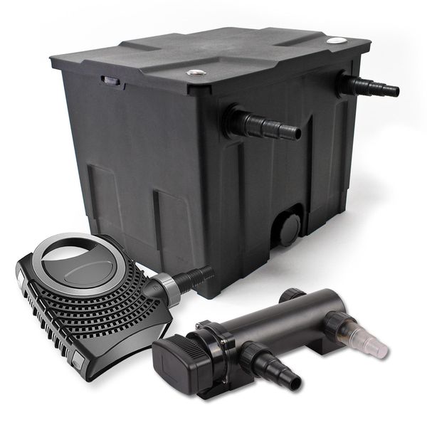 Set Completo Sunsun: Filtro Per Laghetti CBF-350 Fino A 12000 Litri Come Filtro A Flusso Continuo, Pompa Per Laghetti NEO7000 Supereco 7000L/H 50W, Chiarificatore Per Laghetti CUV-318 Con Chiarificatore Uvc 18W-image