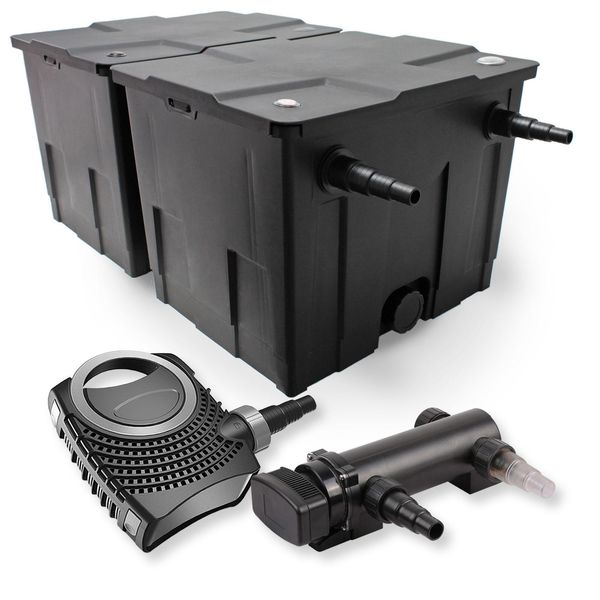 Set Completo Sunsun: Filtro Per Laghetti CBF-350B Fino A 60000 L Come Filtro A Flusso Continuo, Pompa Per Laghetti NEO7000 Supereco 7000L/H 50W, Chiarificatore Per Laghetti CUV-318 Con Chiarificatore Uvc 18W-image
