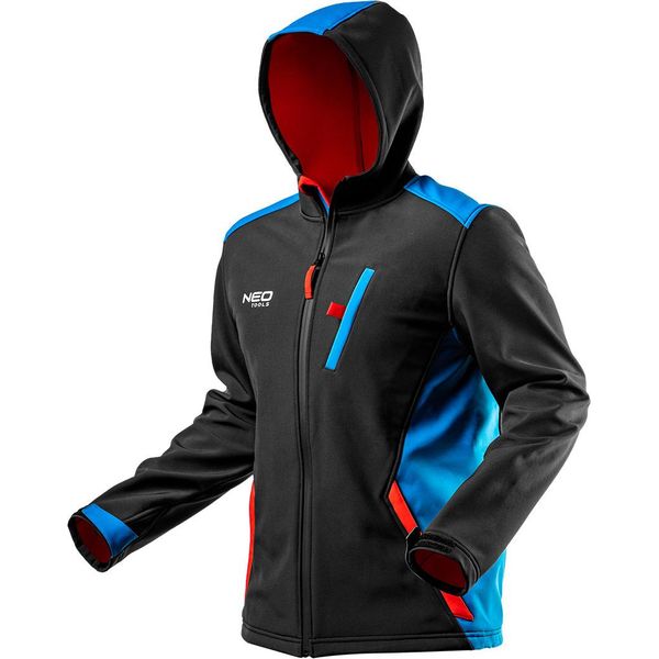 Neo Tools Softshell Jacket Hd+ - Giacca Antivento - Softshell Impermeabile Con Cappuccio - Nero E Blu - Taglia L-image