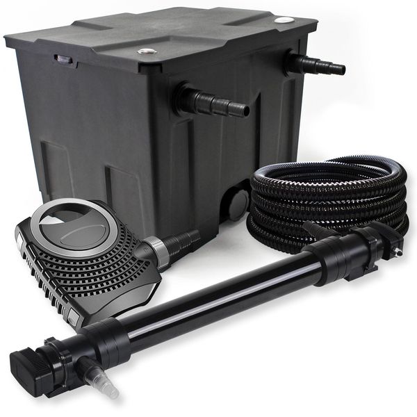 Set Completo Sunsun: Filtro Per Laghetti CBF-350 Fino A 12000 L Come Filtro A Flusso Continuo, Pompa Per Laghetti NEO10000 Supereco 10000L/H 80W, Chiarificatore Per Laghetti CUV-672 Con Chiarificatore Uvc 72W, Tubo Per Laghetti Da 25M 25 Mm-image