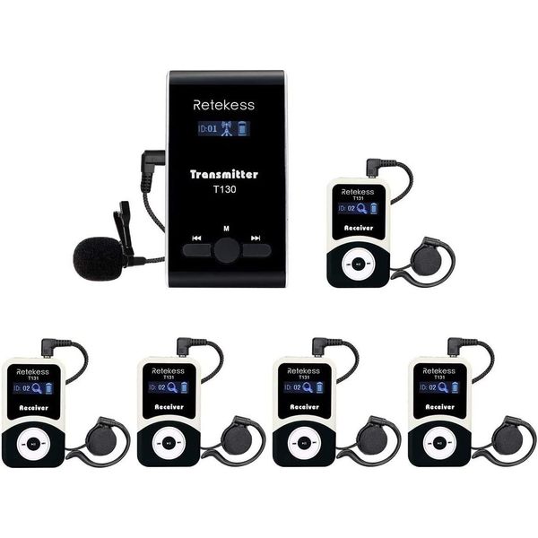 Retekess T130 T131 Sistema Di Interpretazione Wireless, 99 Canali, 60M, 1 Trasmettitore Guida E 5 Ricevitori Di Ascolto Per Visite Scolastiche, Visite A Musei, Escursioni, Visite Guidate-image
