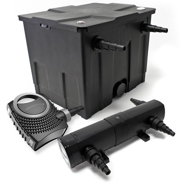 Set Completo Wiltec: Filtro Per Laghetti CBF-350 Fino A 12000 Litri Come Filtro A Flusso Continuo, Pompa Per Laghetti NEO10000 Supereco 10000L/H 80W, Chiarificatore Per Laghetti CUV-236 Con Chiarificatore Uvc 36W-image