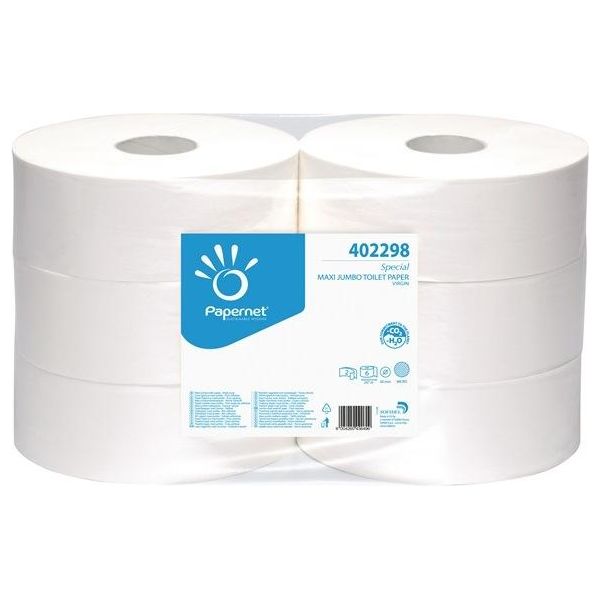 Papernet Maxi, Cellulosa 2-Lg, 247M, Ø Rotolo 27Cm, 810 Fogli. Speciale Bianco Micro Eco | Confezione (6 Pezzi)-image