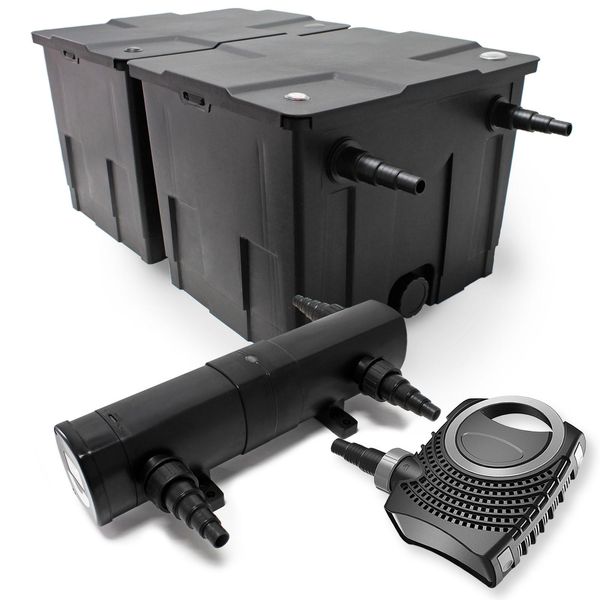 Set Completo Wiltec: Filtro Per Laghetti CBF-350B Fino A 60000 L Come Filtro A Flusso Continuo, Pompa Per Laghetti NEO10000 Supereco 10000L/H 80W, Chiarificatore Per Laghetti CUV-218 Con Chiarificatore Uvc 18W-image