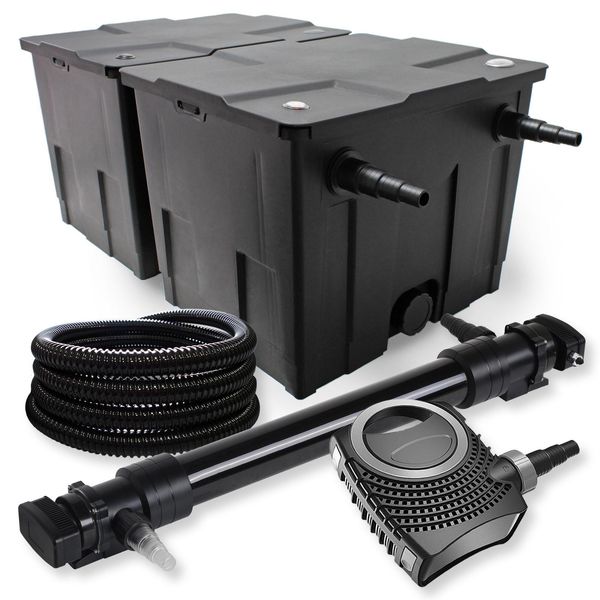 Set Completo Sunsun: Filtro Per Laghetti CBF-350B Fino A 60000 L Come Filtro A Flusso Continuo, Pompa Per Laghetti NEO10000 Supereco 10000L/H 80W, Chiarificatore Per Laghetti CUV-672 Con Chiarificatore Uvc Da 72W, Tubo Per Laghetti Da 25M 25Mm-image