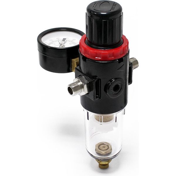 Filtro Aria Wiltec Con Separatore D'acqua E Regolatore Di Pressione Fino A 7 Bar, 2X Adattatori Da 12,91 Mm (1/4"), 9,51 Mm (1/8""), Accessori Per Compressore Per Aerografo"-image