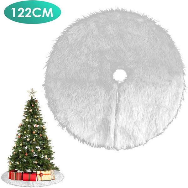 Jiubiaz Albero Di Natale Coperta Albero Di Natale Bianco Peluche Albero Di Natale Gonna Tappeto Rotondo 122Cm-image