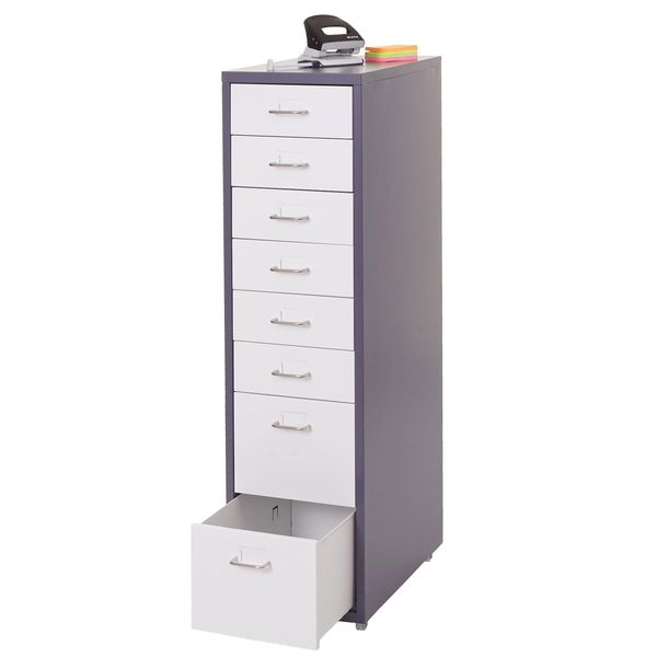 Rollcontainer Preston T851, Schubladenschrank Stahlschrank, 110X28X41Cm 8 Schubladen ~ Dunkelgrau Weiß-image