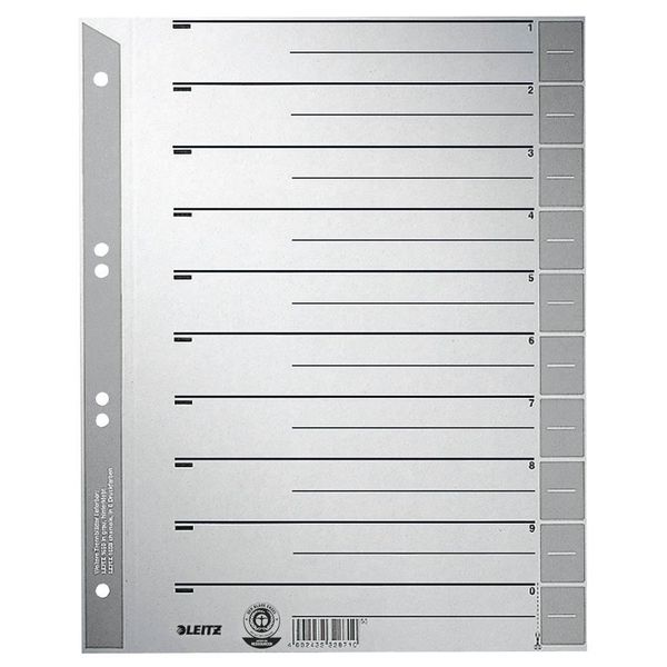 Leitz 1652-00-85 1652 TrennbläTter - A4 ÜBerbreite, Grau, Farbiger Lochrand, 100 StüCk-image