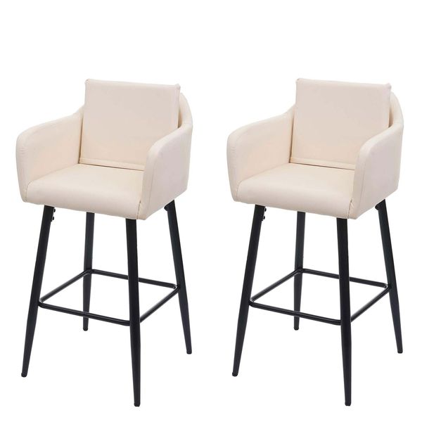2Er-Set Barhocker MCW-H93, Barstuhl Tresenhocker, FußAblage Metall ~ Kunstleder Creme-Beige-image