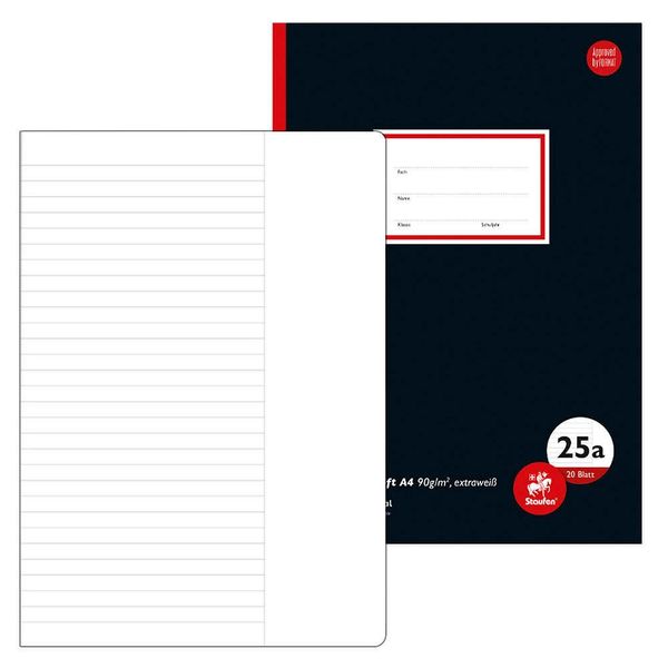 Staufen® 734012200 Quaderno Per La Scuola Secondaria Di Primo Grado 9,0 Cm Margine Rigato 25A Foderato Din A4 Margine Esterno 20 Fogli-image
