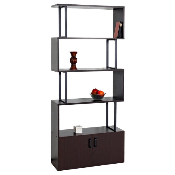 BüCherregal MCW-A27, Regal Standregal Raumteiler Wohnregal, Staufach Mit TüR 183X80Cm 3D-Struktur ~ Dunkelbraun-image