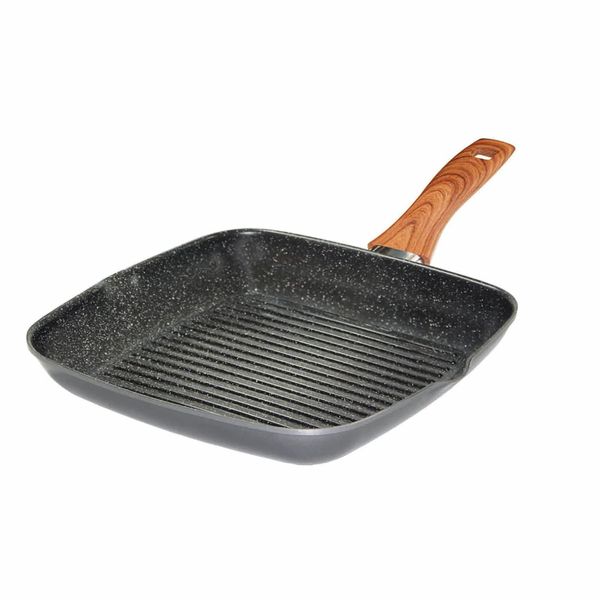 Stoneline Back To Nature Grillpfanne, 28 X 28 Cm, Mit 2 AusgüSsen, Aluguss, Grillpfanne Beschichtet Mit Echten Steinpartikeln, Grau, Grillpfanne Induktion, Holzoptik-image