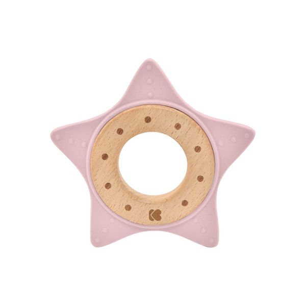 Kikkaboo BeißRing Star, Buchenholz, Silikon, Zahnhilfe, Greifling, Ab Geburt Rosa-image