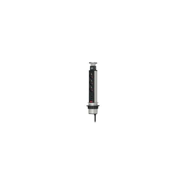 Tower Power Versenkbare Steckdosenleiste 3-Fach Silber/Schwarz, 2 Meter, 2X USB-A-image