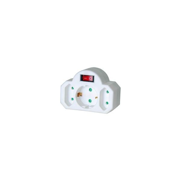 Adapterstecker Euro 2+Schutzkontakt 1 Mit Schalter, Steckdosenadapter Weiß-image