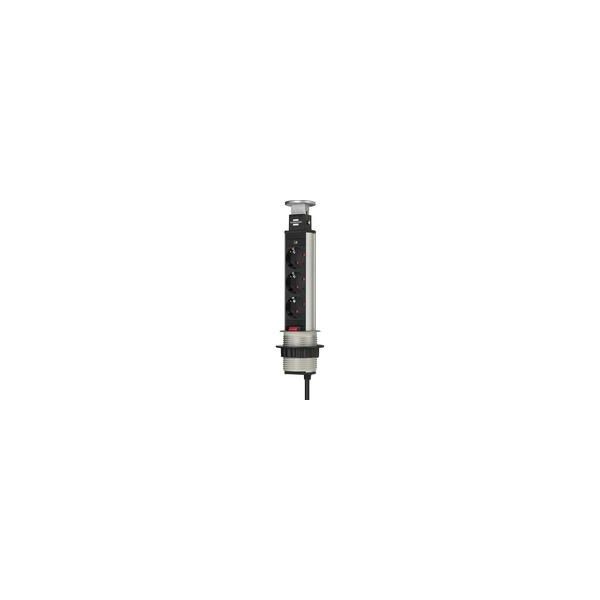 Tower Power Versenkbare Steckdosenleiste 3-Fach Silber/Schwarz, 2 Meter-image