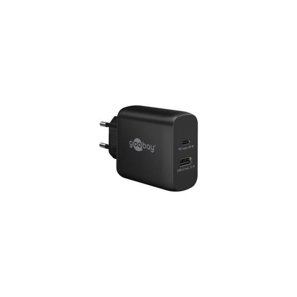 USB-C Pd Dual-SchnellladegeräT 45 Watt Schwarz, 1X USB-A, 1X USB-C Pd, Gan-Technologie-image