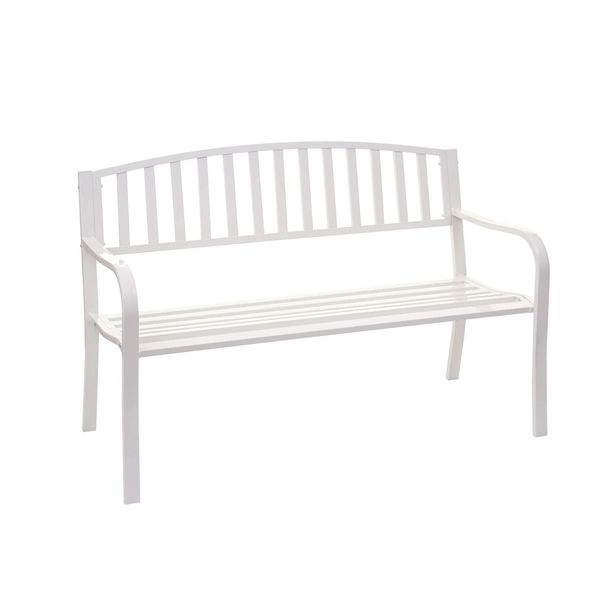 Gartenbank MCW-F43, Bank Parkbank Sitzbank, 2-Sitzer Pulverbeschichteter Stahl ~ Weiß-image