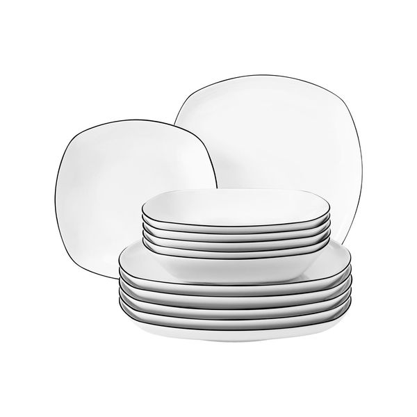 Seltmann Weiden Tafelservice Eckig Lido Black Line 12Er Set-image