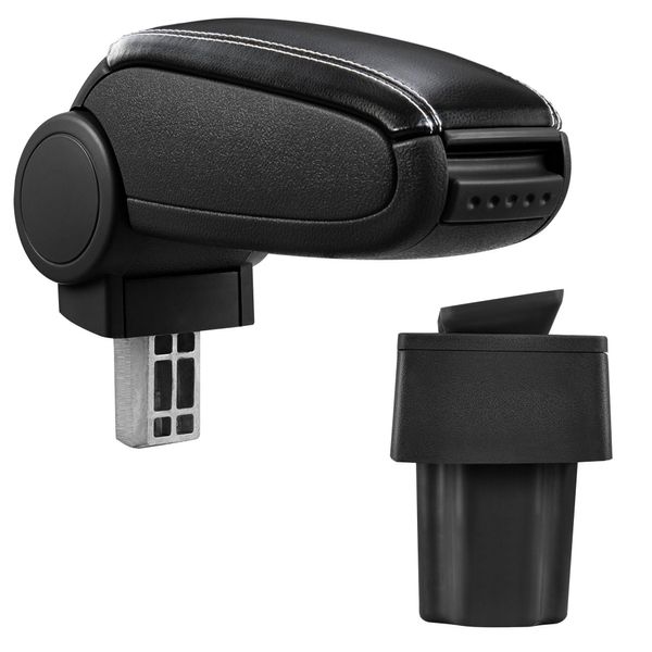 [Bracciolo Centrale, Perfetto Per Opel Astra G Anni 1998 - 2004 - Bracciolo Con Vano Portaoggetti - Rivestito - Pelle Artificiale Nera - Con Cuciture Bianche-image