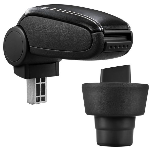 [Bracciolo Centrale, Perfetto Per Bmw Mini (1A Generazione) Negli Anni 2001 - 2006 - Bracciolo Con Vano Portaoggetti - Rivestito - Pelle Artificiale Nera Con Cuciture Bianche-image