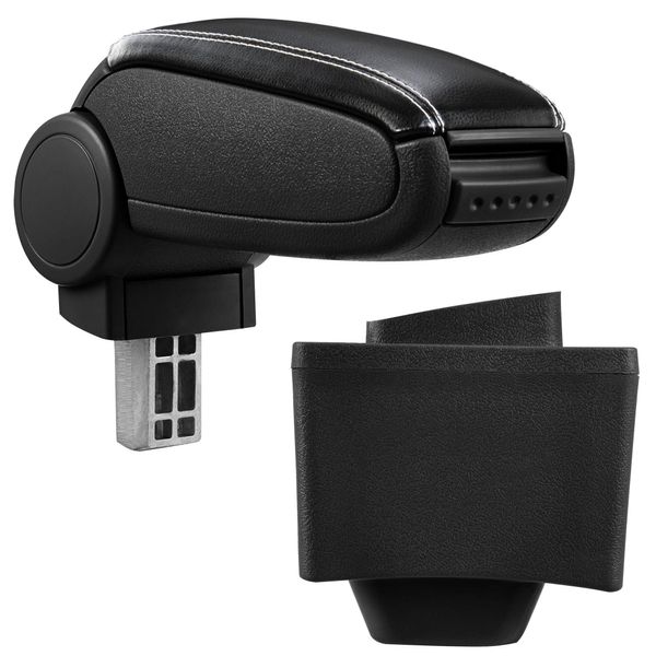 [Bracciolo Centrale, Perfetto Per Audi A3 8L Negli Anni 1996 - 2003 - Bracciolo Con Vano Portaoggetti - Rivestito - Pelle Artificiale Nera - Con Cuciture Bianche-image