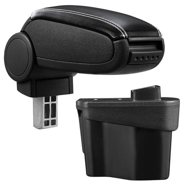 [Bracciolo Centrale, Perfetto Per Kia Rio 3A Generazione (Tipo Ub, Dal 2011) - Bracciolo Con Vano Portaoggetti - Rivestito - Pelle Artificiale - Nero Con Cuciture Bianche-image