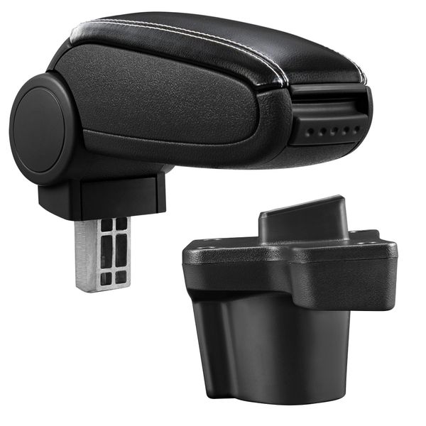 [Bracciolo Centrale, Perfetto Per Mazda 2 (Modello Dj, Dal 2014) - Bracciolo Con Vano Portaoggetti - Rivestito - - Nero Con Cuciture Bianche-image