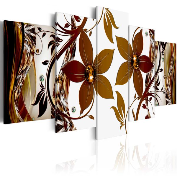 Quadri Su Tela 200X100 Cm B-A-0021-B-N Quadro Su Tela Non Tessuta 5 Pezzi Stampa D'arte Moderna Arte Murale Xxl Decorazione Murale Design Quadro Murale Fiori Abstratto-image