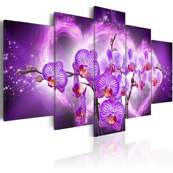 Quadri Su Tela 200X100 Cm B-A-0026-B-O Quadro Su Tela Non Tessuta 5 Pezzi Stampa D'arte Moderna Arte Murale Xxl Decorazione Murale Design Quadro Murale Fiori Orchidi-image