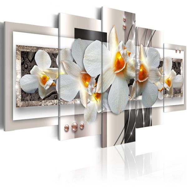 Quadri Su Tela 200X100 Cm B-A-0042-B-N Quadro Su Tela Non Tessuta 5 Pezzi Stampa D'arte Moderna Arte Murale Xxl Decorazione Murale Design Quadro Murale Fiori Orchidi-image