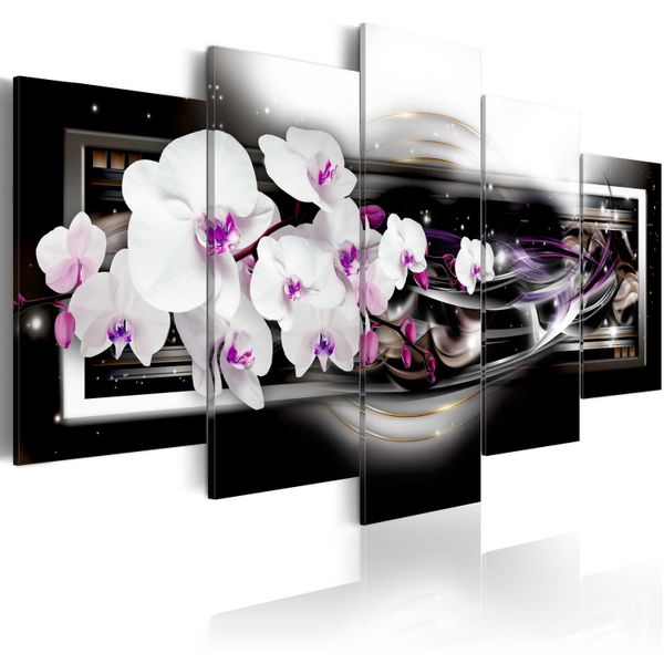 Quadri Su Tela 200X100 Cm B-A-0046-B-N Quadro Su Tela Non Tessuta 5 Pezzi Stampa D'arte Moderna Arte Murale Xxl Decorazione Murale Design Quadro Murale Fiori Abstract Orchidi-image