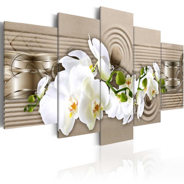 Quadri Su Tela 200X100 Cm B-A-0258-B-N Quadro Su Tela Non Tessuta 5 Pezzi Stampa D'arte Moderna Arte Murale Xxl Decorazione Murale Design Quadro Murale Fiori Asstratti Orchidi-image