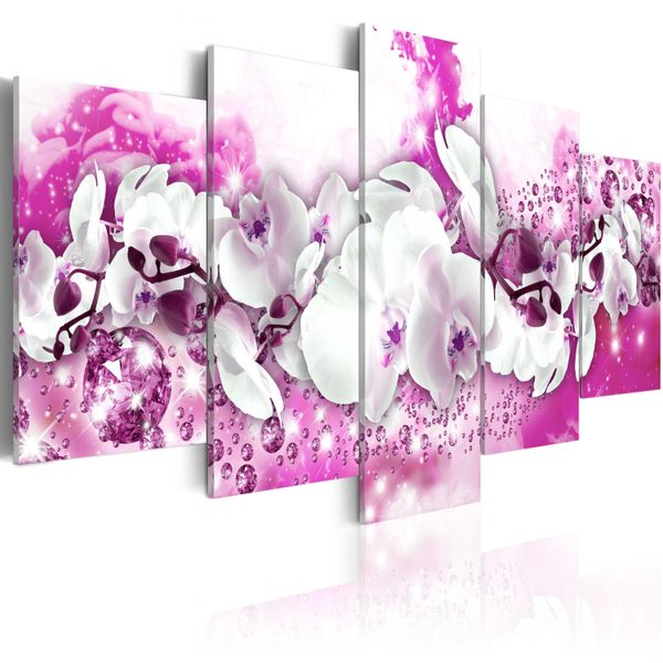 Quadri Su Tela 200X100 Cm B-A-0261-B-O Quadro Su Tela Non Tessuta 5 Pezzi Stampa D'arte Arte Moderna Arte Murale Xxl Decorazione Murale Design Quadro Murale Fiori Abstratti Orchidi-image