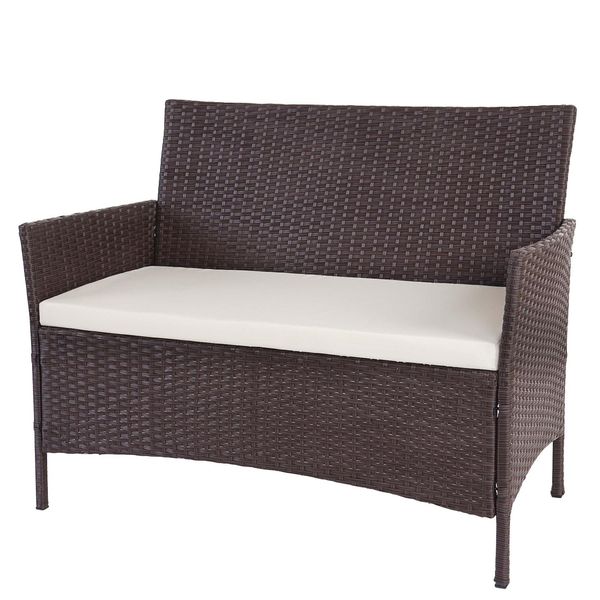 Poly-Rattan Gartenbank Hamar, Sitzbank Bank ~ Braun-Meliert, Kissen Creme-image
