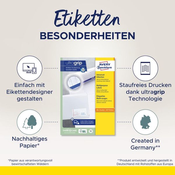 Avery - Mehrzwecketiketten - Weiß - 105 X 57 Mm - 1000 Etikett(En) (100 Bogen X 10) (3425)-image